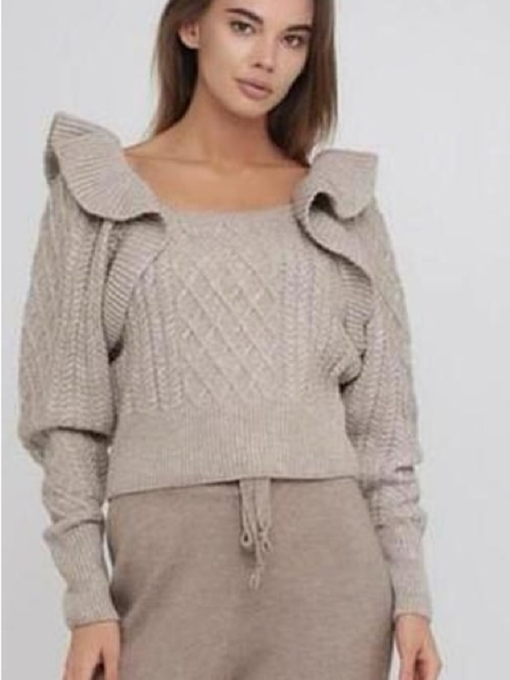 H&M Beige Ruffle Cable Knit Sweater